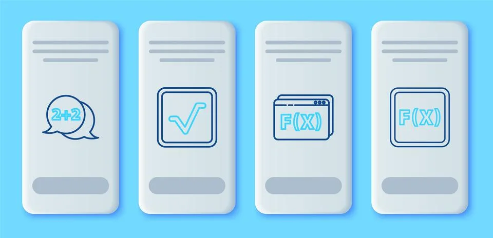 Set line Square root, Function mathematical symbol, Equation solution and  .. Stock Illustration