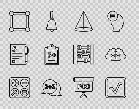 Set line Square root, Open book, Graph, schedule, chart, diagram, Geometric.. Illustrazione stock