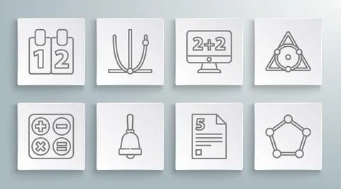 Set line Square root, Ringing bell, Test or exam sheet, Infinity, Geometric.. 스톡 일러스트