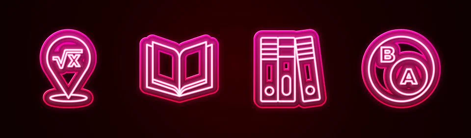 Set line Square root of x glyph, Open book, Office folders and Subsets, math, is Illustrazione stock