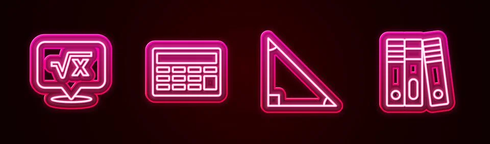 Set line Square root of x glyph, Calculator, Triangle math and Office folders 스톡 일러스트