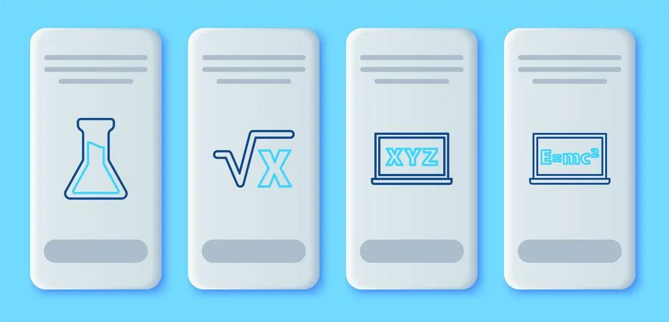 Set line Square root of x glyph, XYZ Coordinate system, Test tube and flask and Stock Illustration
