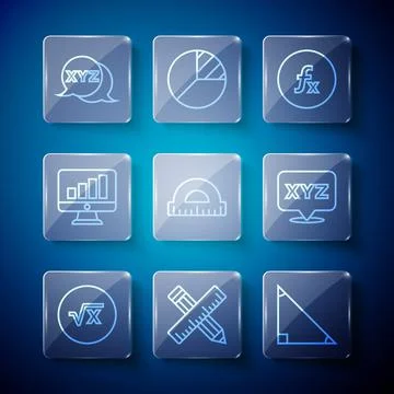 Set line Square root of x glyph, Crossed ruler and pencil, Triangle math Stockillustratie