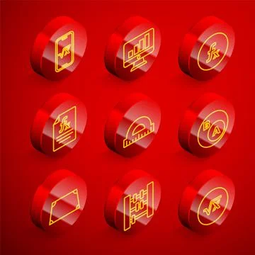 Set line Square root of x glyph, Computer monitor with graph chart, Function Illustrazione stock