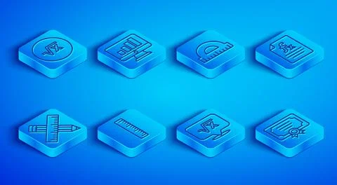 Set line Square root of x glyph, Computer monitor with graph chart, Protractor Stockillustratie