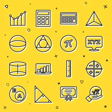 Set line Square root of x glyph, XYZ Coordinate system, Calculator, Triangle Stock Illustration