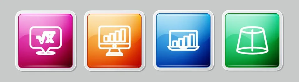 Set line Square root of x glyph, Computer monitor with graph chart, Laptop .. Illustrazione stock