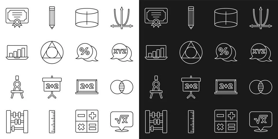 Set line Square root of x glyph XYZ Coordinate system Geometric figure Cylind Stock Illustration