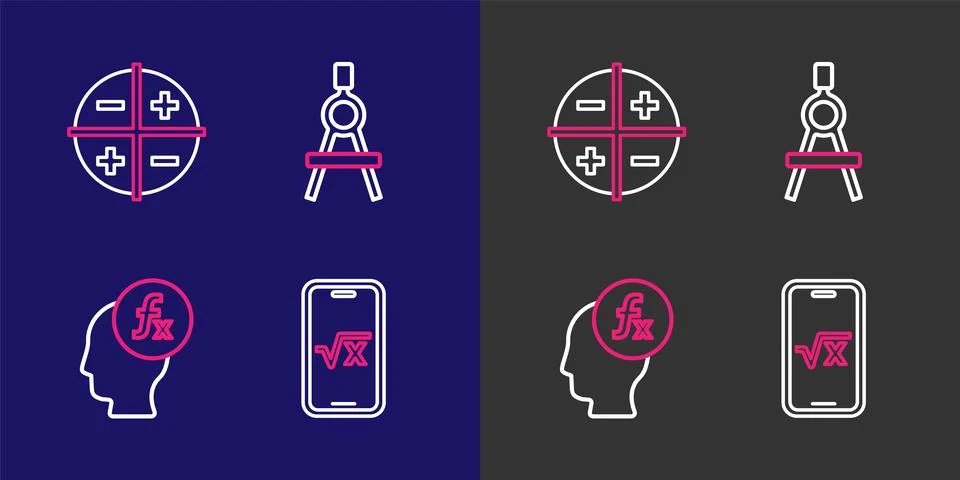 Set line Square root of x glyph, Function mathematical symbol, Drawing comp.. Stock Illustration