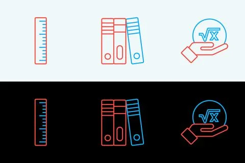 Set line Square root of x glyph, Ruler and Office folders icon. Vector Stock Illustration