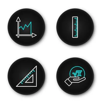Set line Square root of x glyph, Triangular ruler, Ruler and Graph, schedul.. Stock Illustration