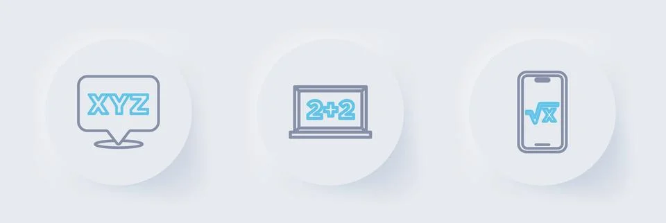 Set line Square root of x glyph, Chalkboard and XYZ Coordinate system icon... Stock Illustration