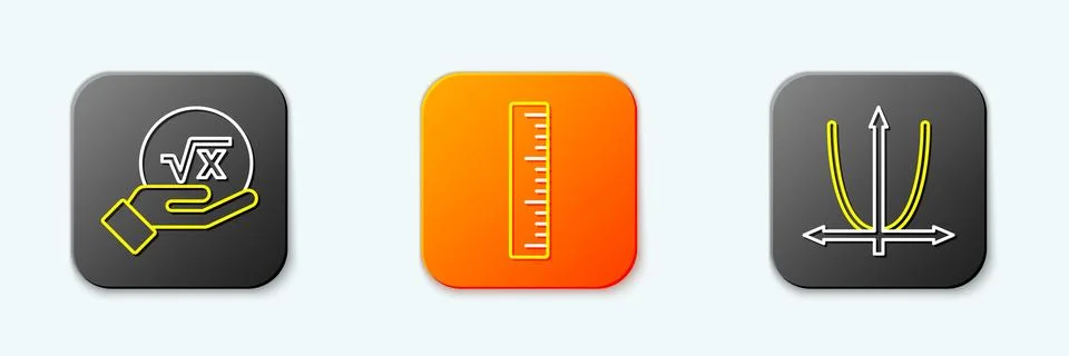 Set line Square root of x glyph, Ruler and Graph, schedule, chart, diagram .. 스톡 일러스트