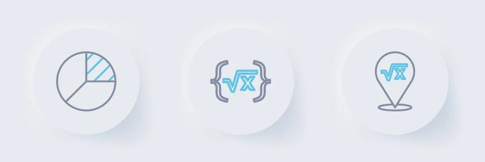 Set line Square root of x glyph,  and Pie chart infographic icon. Vector Stock Illustration