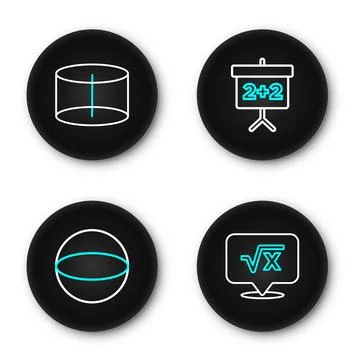 Set line Square root of x glyph, Geometric figure Sphere, Chalkboard and Cy.. Stock Illustration