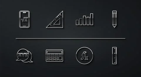 Set line Square root of x glyph, XYZ Coordinate system, Pencil, Function ma.. 스톡 일러스트