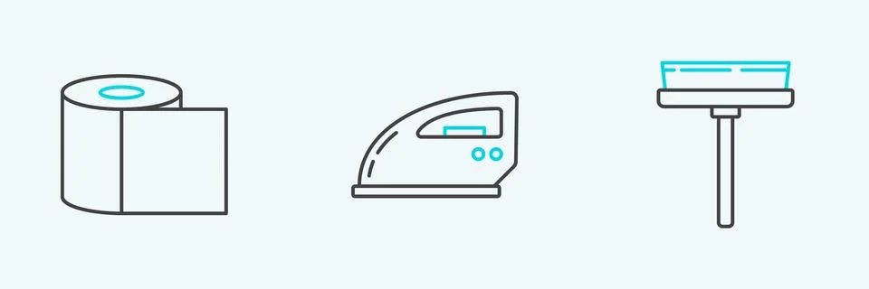 Set line Squeegee, scraper, wiper, Toilet paper roll and Electric iron icon Stock Illustration