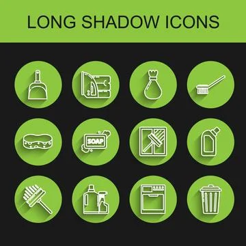 Set line Squeegee, scraper, wiper, Plastic bottles for liquid dishwashing liquid Illustrazione stock