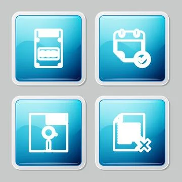 Set line SSD card, Calendar with check mark, Floppy disk in the 5.25-inch and Illustrazione stock