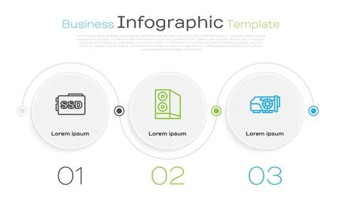 Set line SSD card, Case of computer and Video graphic. Business infographic Stock Illustration