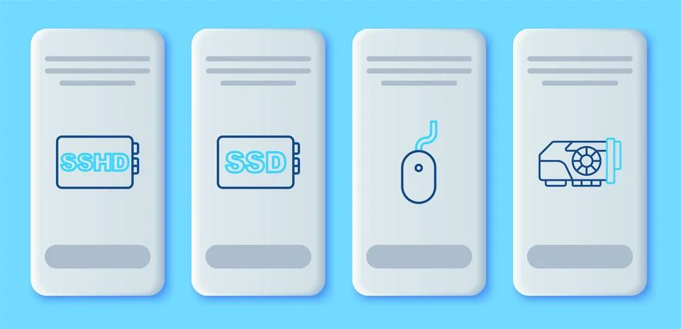 Set line SSD card, Computer mouse, SSHD and Video graphic icon. Vector イラスト素材