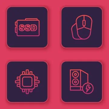 Set line SSD card, Processor with CPU, Computer mouse and Case of computer... イラスト素材