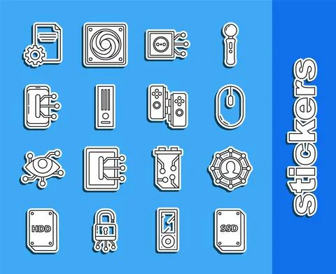 Set line SSD card, Project team base, Computer mouse, Remote control, Video game 스톡 일러스트