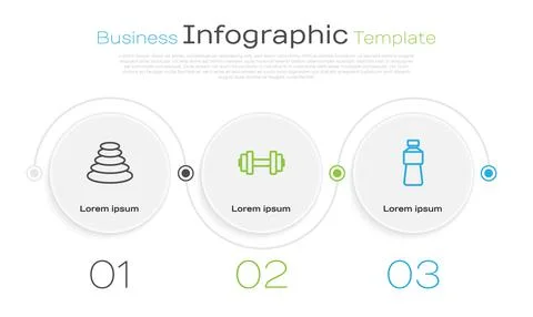 Set line Stack hot stones, Dumbbell and Bottle of water. Business infographic Stock Illustration