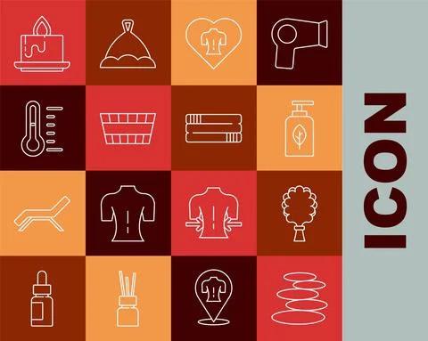 Set line Stack hot stones, Sauna broom, Essential oil bottle, Massage, bucket イラスト素材