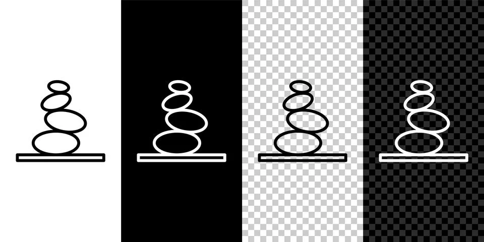 Set line Stack hot stones icon isolated on black and white background. Spa sa Illustrazione stock