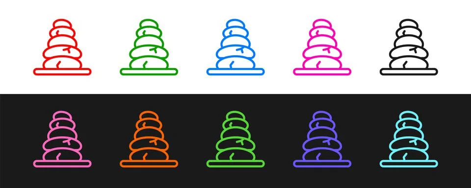 Set line Stack hot stones icon isolated on black and white background. Spa sa 스톡 일러스트