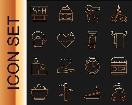 Set line Stack hot stones, Cream or lotion cosmetic tube, Towel hanger, Hai.. イラスト素材