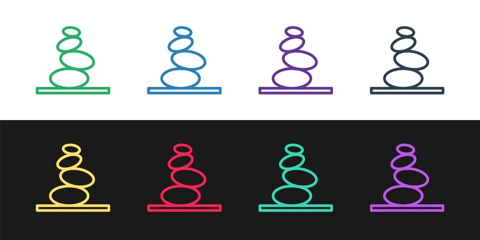 Set line Stack hot stones icon isolated on black and white background. Spa .. Stock Illustration
