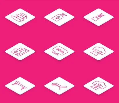 Set line Stack hot stones, Essential oil bottle, Aroma diffuser, Ointment c.. Stock Illustration