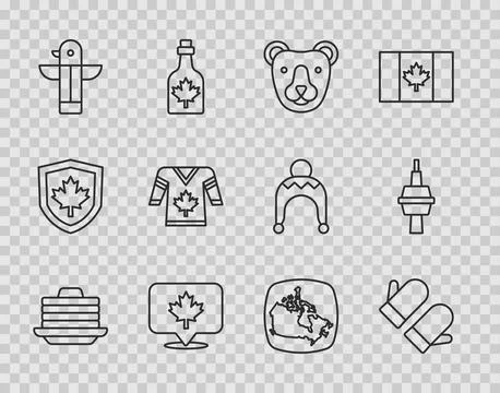 Set line Stack of pancakes, Christmas mitten, Bear head, Canadian maple lea.. イラスト素材