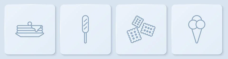 Set line Stack of pancakes, Cracker biscuit, Corn dog and Ice cream in waffle Stockillustratie