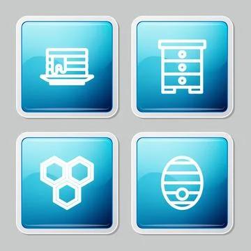 Set line Stack of pancakes, Hive for bees, Honeycomb and icon. Vector Illustrazione stock