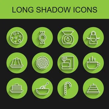 Set line Stack of pancakes, Kitchen whisk and bowl, Cookie or biscuit, Chri.. Stock Illustration