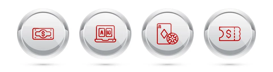 Set line Stacks paper money cash, Online poker table game, Casino chip and Stock Illustration