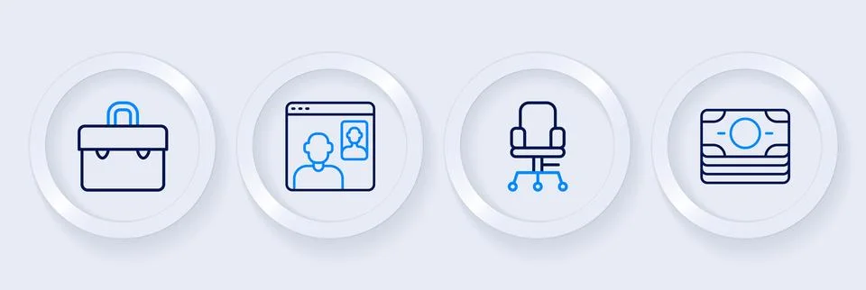 Set line Stacks paper money cash, Office chair, Video chat conference and B.. 스톡 일러스트