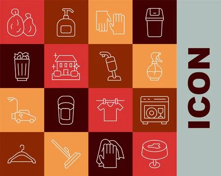 Set line Stain on the tablecloth, Dishwasher machine, Water spray bottle, R.. Stock Illustration