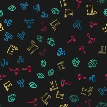 Set line Stamp, Printer ink cartridge, Text and Paint roller brush on seamless Stock Illustration