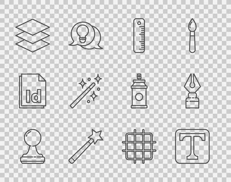 Set line Stamp, Text, Ruler, Magic wand, Layers, Grid graph paper and Fount.. Stock Illustration