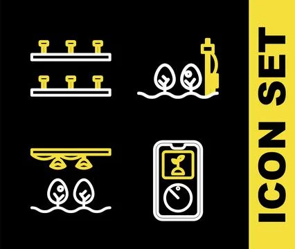 Set line Standalone sensor and plant, Smart farming technology, with bulb a.. Stock Illustration