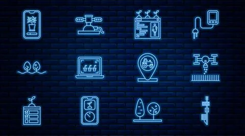 Set line Standalone sensor, Smart farm with drone, farming technology, Plant Stock Illustration