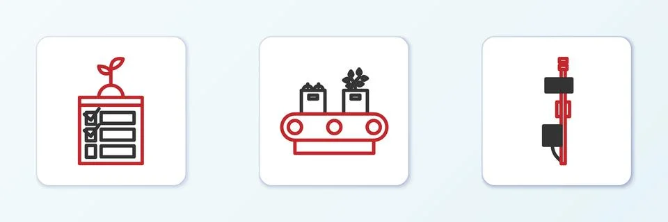 Set line Standalone sensor, Smart farming technology and Conveyor belt with box Illustrazione stock