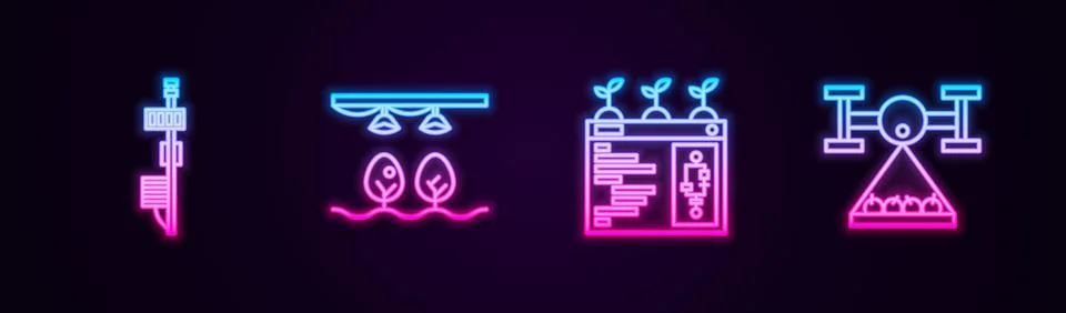 Set line Standalone sensor, Smart farm with bulb plant, farming technology an Stockillustratie