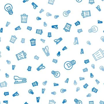 Set line Stapler, Light bulb and Trash can on seamless pattern. Vector Stock Illustration
