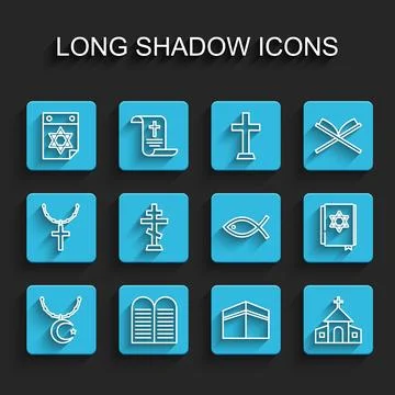 Set line Star and crescent on chain, The commandments, Jewish calendar, Kaa.. 库存插图