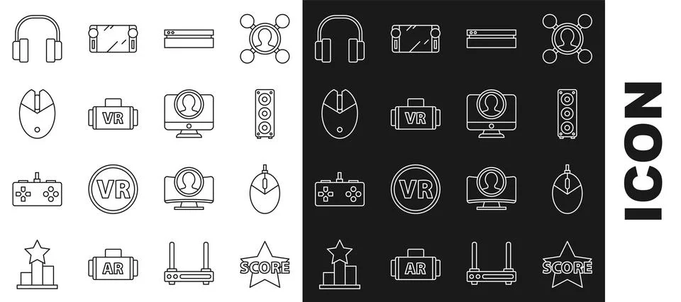 Set line Star, Computer mouse gaming, Stereo speaker, Video game console Stock Illustration